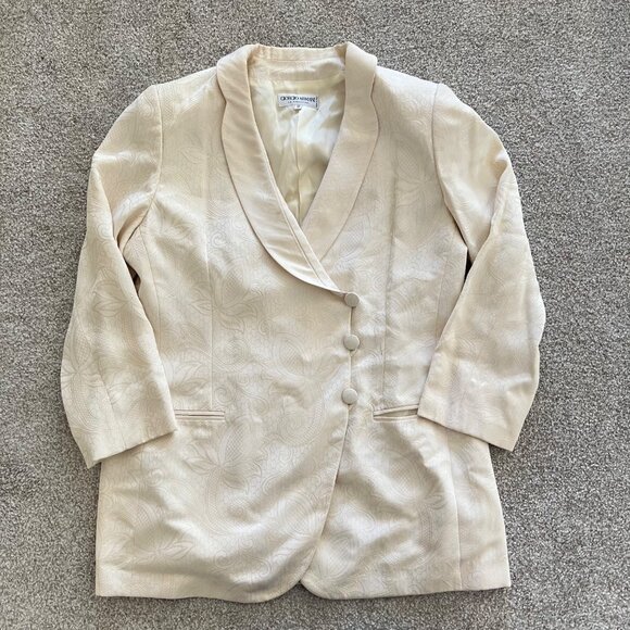 Giorgio Armani Vintage Silk Cream Elegant Floral Jacquard Fabric Blazer Medium - Picture 9 of 13